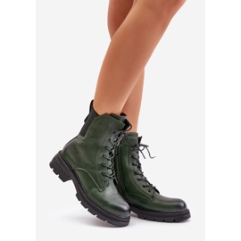 Jezzi Insulated Worker Boots With Zipper, Green Leairae 1