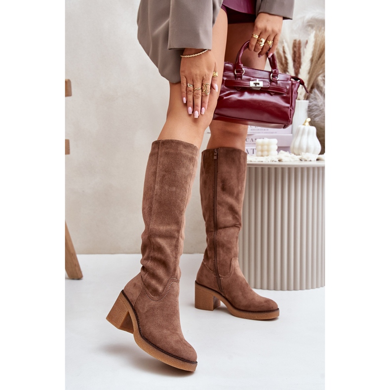 Jezzi Insulated Eco Suede Over-the-Knee High Heel Boots, Brown Leamirael 2 Jezzi Insulated Eco Suede Over-the-Knee High Heel Boots, Brown Leamirael 2