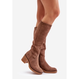 Jezzi Insulated Eco Suede Over-the-Knee High Heel Boots, Brown Leamirael 1 Jezzi Insulated Eco Suede Over-the-Knee High Heel Boots, Brown Leamirael 1