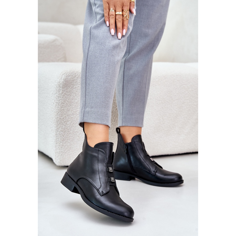 Insulated Women's Boots On Flat Heels Made of Eco Leather S.Barski HY42-716 Black 2