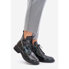 S.Barski Women's Leather Patent Boots, Warm, Zippered, D&amp;A LZ42-042, Black and Gray 1