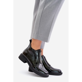 S.Barski Leather Patent Low Ankle Boots With Zipper Decoration D&amp;A MR880-142 Black 1