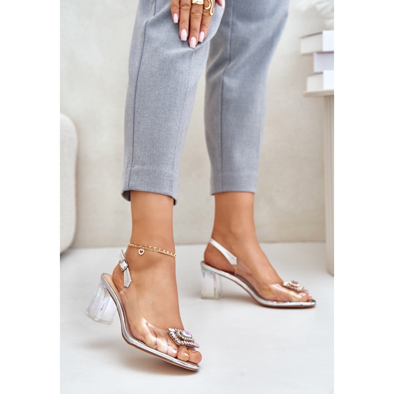 S.Barski Transparent Sandals With a Brooch on a High Heel D&A MR42-031 Silver 1 S.Barski Transparent Sandals With a Brooch on a High Heel D&A MR42-031 Silver 1