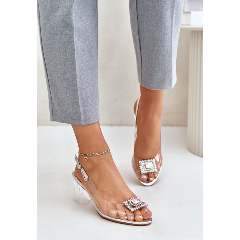 S.Barski Transparent Sandals With a Brooch on a High Heel D&A MR42-031 Silver 2 S.Barski Transparent Sandals With a Brooch on a High Heel D&A MR42-031 Silver 2