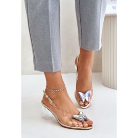S.Barski Transparent sandals with a butterfly on a high heel D&amp;A MR42-326 Gold golden 4