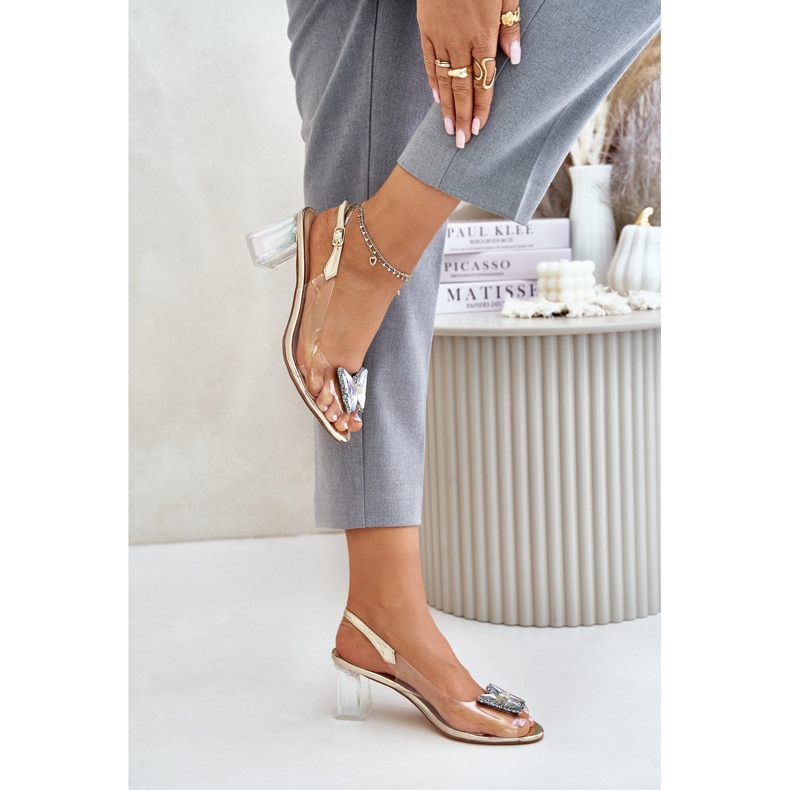 S.Barski Transparent sandals with a butterfly on a high heel D&amp;A MR42-326 Gold golden 2