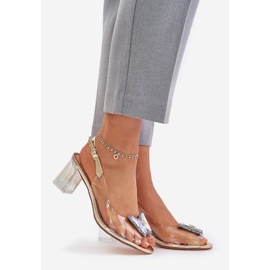 S.Barski Transparent sandals with a butterfly on a high heel D&amp;A MR42-326 Gold golden 3
