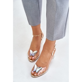 S.Barski Transparent sandals with a butterfly on a high heel D&amp;A MR42-326 Gold golden 5
