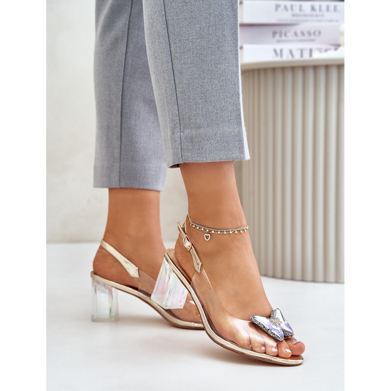 S.Barski Transparent sandals with a butterfly on a high heel D&amp;A MR42-326 Gold golden 1