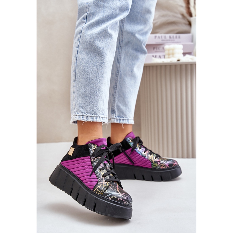 Leather Sneakers on the Maciejka Platform 06767-15 Fuchsia black 2