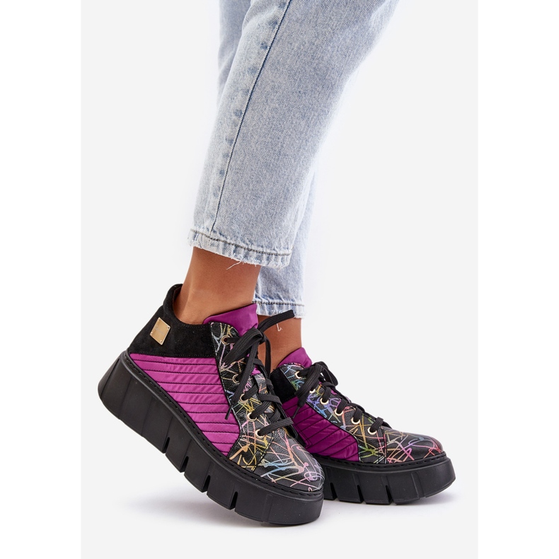 Leather Sneakers on the Maciejka Platform 06767-15 Fuchsia black 1