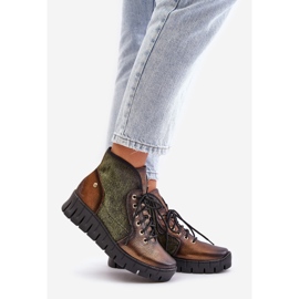 Leather Platform and Wedge Ankle Boots Maciejka 06702-09 Green and Gold 1