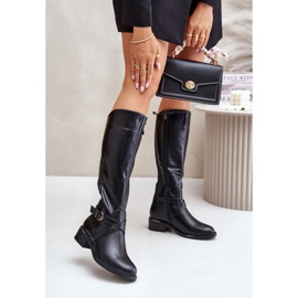 Insulated Over-the-Knee Boots with a Buckle and Zipper, Black Seavella 2