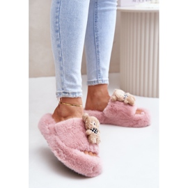 Women's Fur Slippers With Teddy Bear, Pink Romania 2