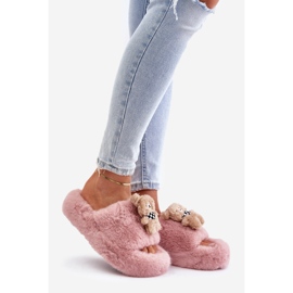 Women's Fur Slippers With Teddy Bear, Pink Romania 1