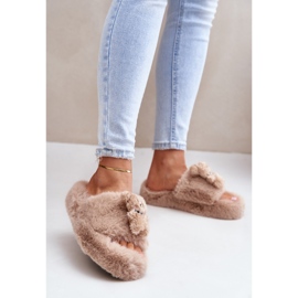 Beige Women's Fur Slippers With Teddy Bear Romania 2