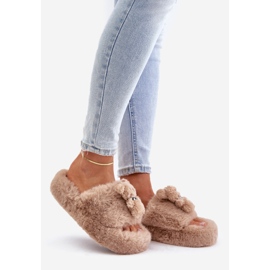 Beige Women's Fur Slippers With Teddy Bear Romania 1