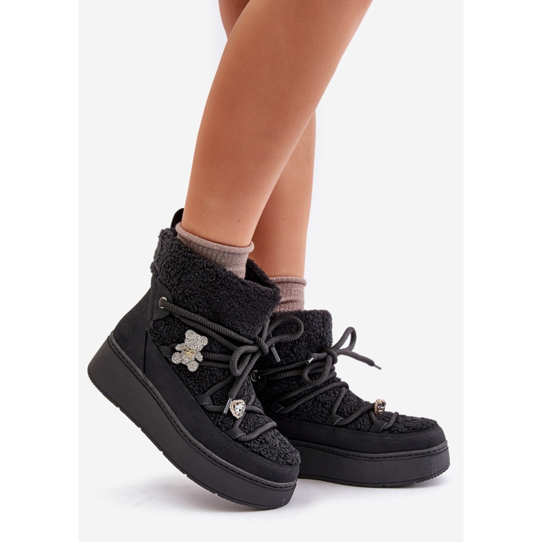 Black Almatiza Women's Snow Boots With Pins And Fur 1