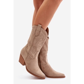 Women's Cowboy Boots On A High Heel Made Of Eco Suede Beige Wendlis 1