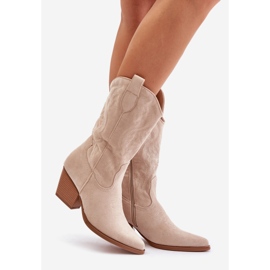 Women's Cowboy Boots On A High Heel Made Of Eco Suede Light Beige Wendlis 1