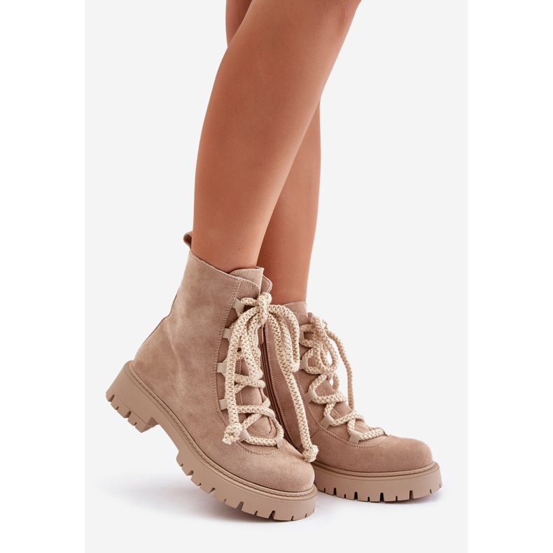Insulated boots made of eco suede with a zipper, light beige Caellita 1