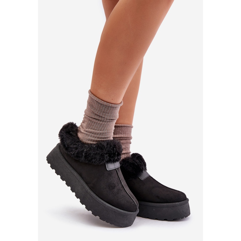 Low-top snow boots with fur on the platform, Eco Suede, Black Neathoria 1