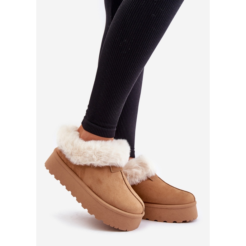 Snow boots with a low upper with fur on the platform Eco Suede Camel Neathoria brown 1
