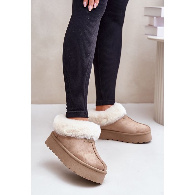 Snow boots with a low upper with fur on the platform Eco Suede Dark Beige Neathoria 2