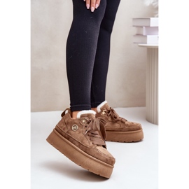 Brown Velarisea Women's Platform Sneakers with Fur Lining 2