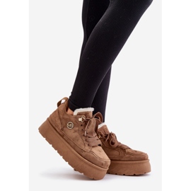 Brown Velarisea Women's Platform Sneakers with Fur Lining 1