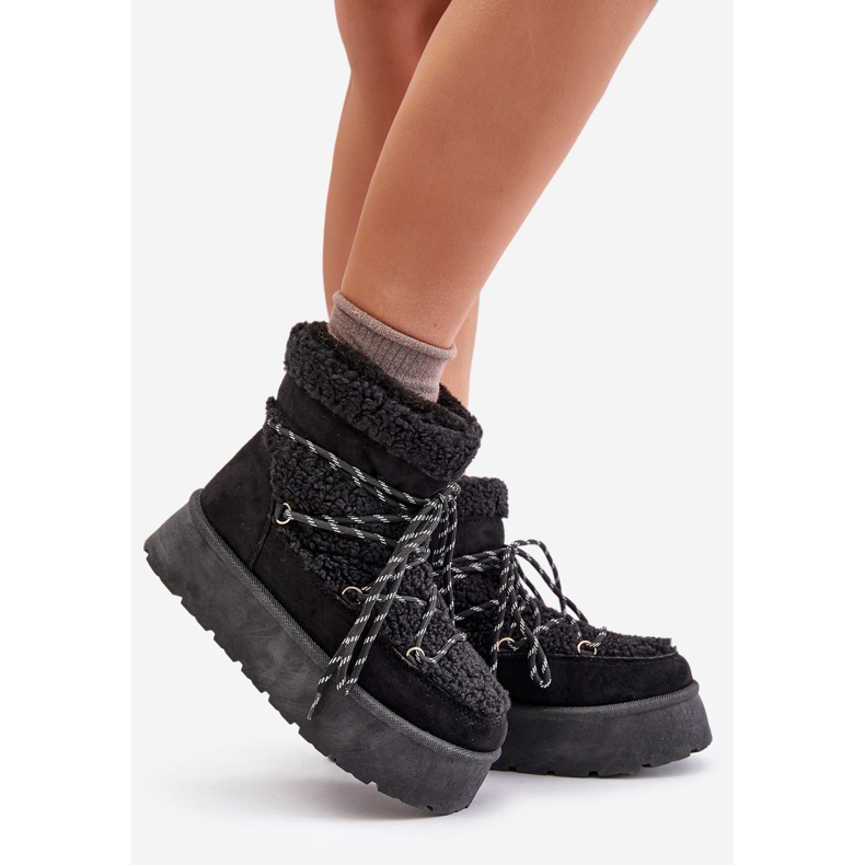 Black Izathiel Platform Snow Boots With Lacing 1