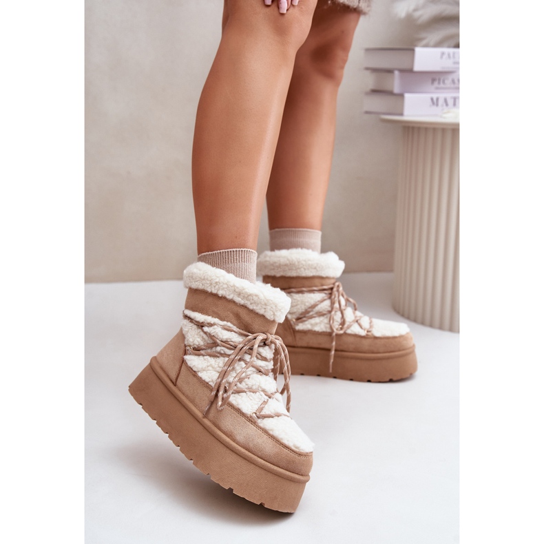 Beige Izathiel Platform Snow Boots With Lacing 2