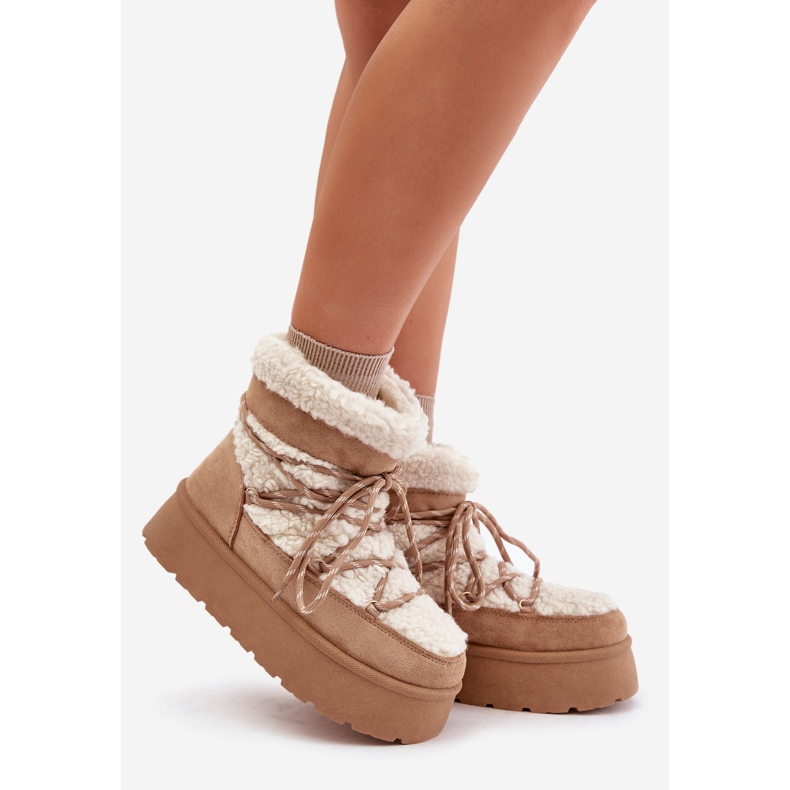Beige Izathiel Platform Snow Boots With Lacing 1