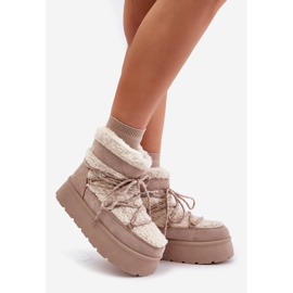 Platform Snow Boots With Lacing Light Beige Izathiel 1
