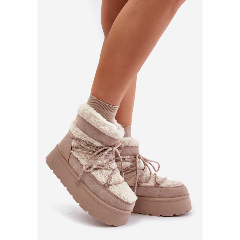 Platform Snow Boots With Lacing Light Beige Izathiel 1