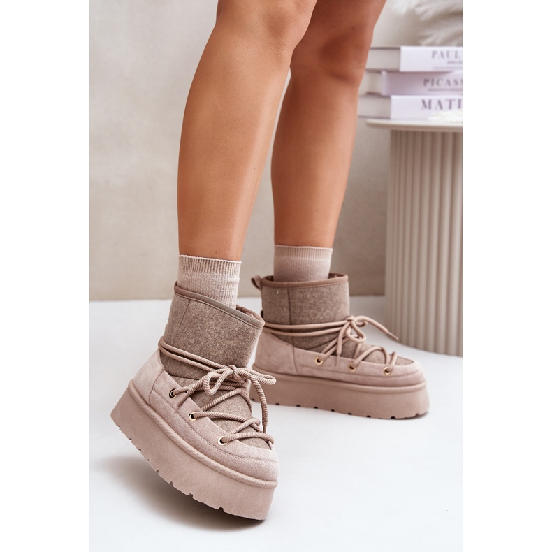 Beige Mavora Snow Boots With Lacing On The Platform 2