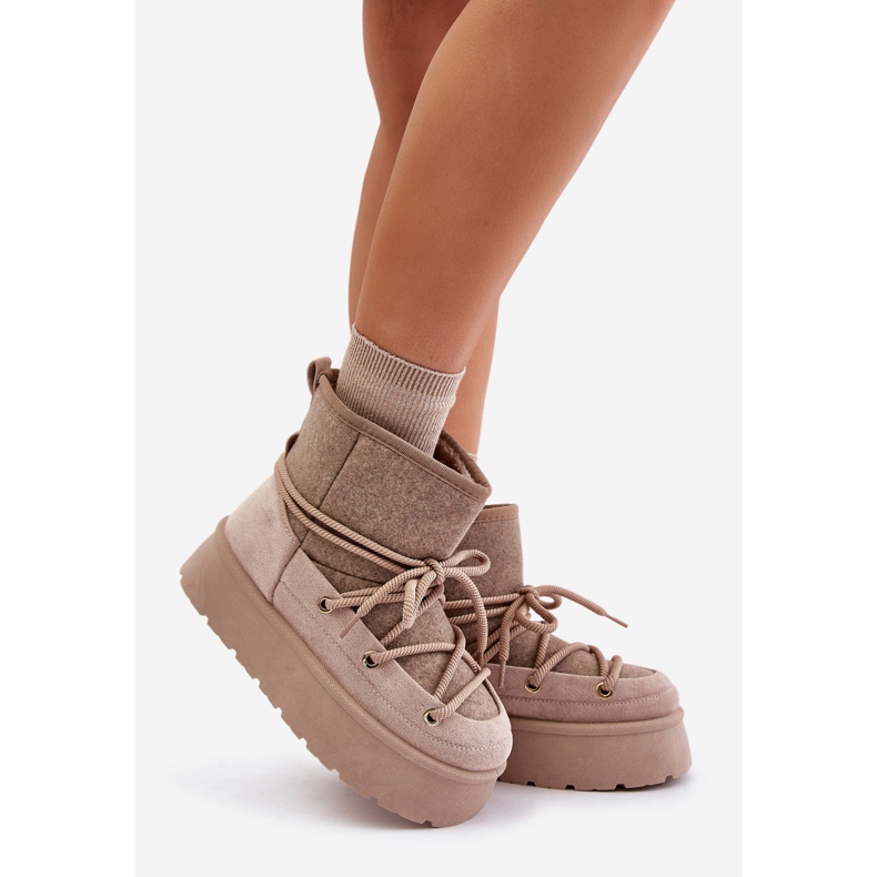 Beige Mavora Snow Boots With Lacing On The Platform 1
