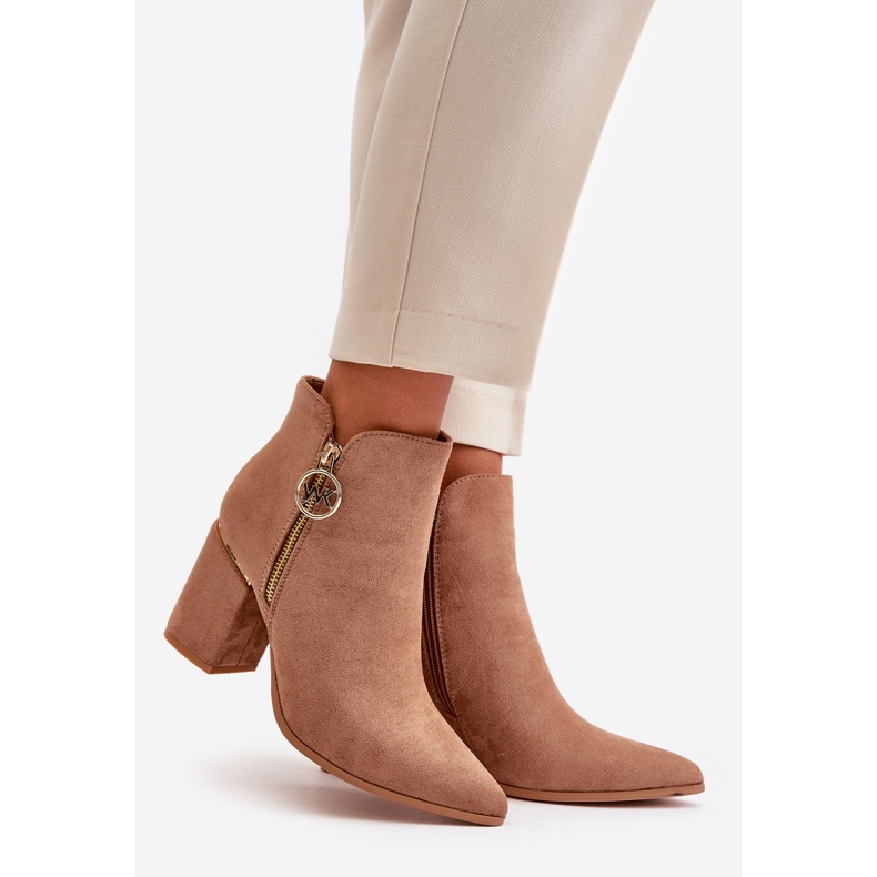 Women's Boots On High Heel With Pointed Toes Eco Suede Warm Brown Raisha beige 1