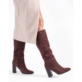Brown suede women's over-the-knee high-heeled boots 2