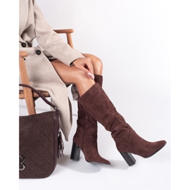Brown suede women's over-the-knee high-heeled boots 1