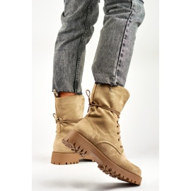 Women's suede lace-up ankle boots, beige DE1051S-KH 1 Women's suede lace-up ankle boots, beige DE1051S-KH 1