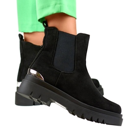 Women's suede Chelsea boots, black, XJ-351B 1