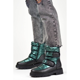 Women's metallic black and green velcro snow boots JH-1GR 1
