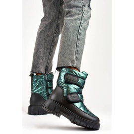 Women's metallic black and green velcro snow boots JH-1GR 2