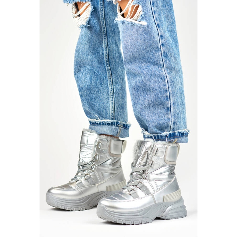 Women's snow boots, shiny silver boots 22-PY16061SI 2