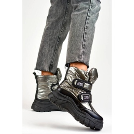 Women's snow boots, metallic, silver velcro ankle boots 22-PY16062SI black 1