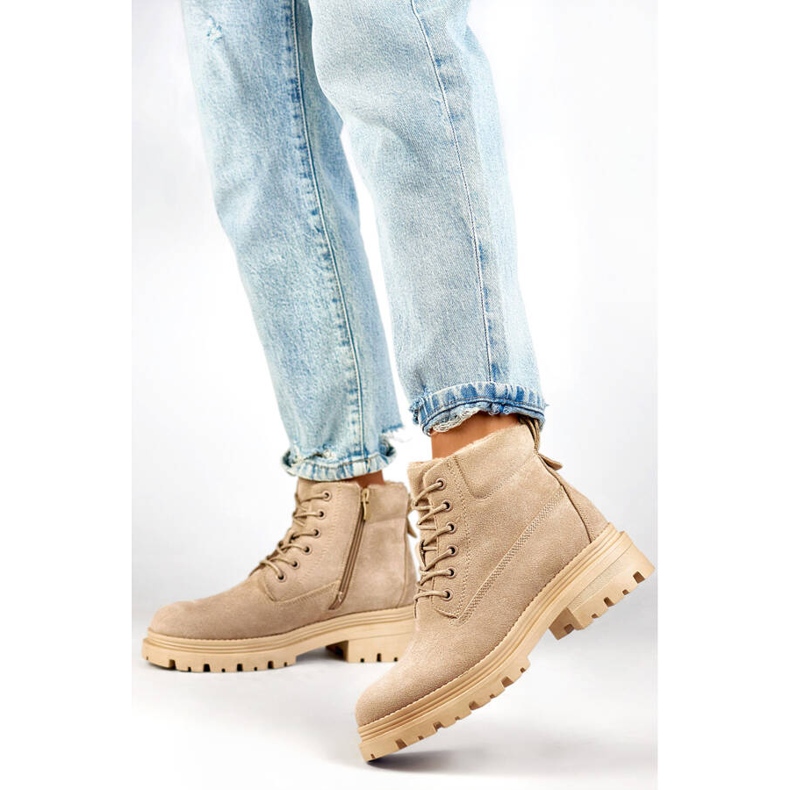 Women's suede insulated ankle boots, beige A5201-39BE 2