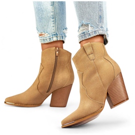 Women's suede cowboy boots on a high heel, beige A5618BE 1