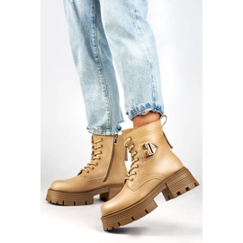 Women's leather boots on a block and platform, insulated, beige GT-TL55BE 1