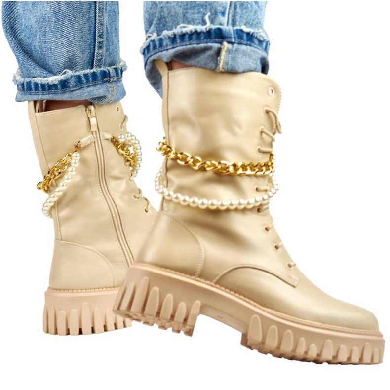 Women's baggies with a detachable chain, beige DE1150BE 1